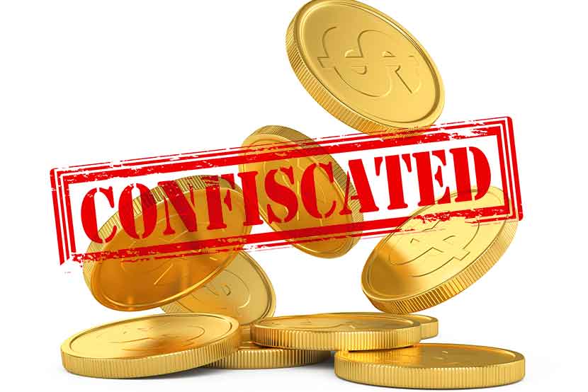 confiscated Gold coins and confiscated stamp