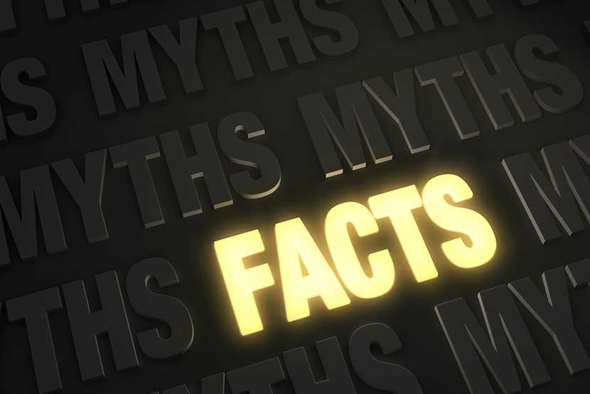 facts The word FACTS illuminated against dark word MYTHS