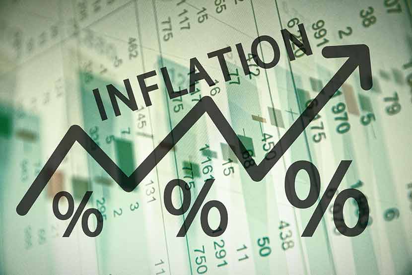 Arrow and percentage signs indicating inflation