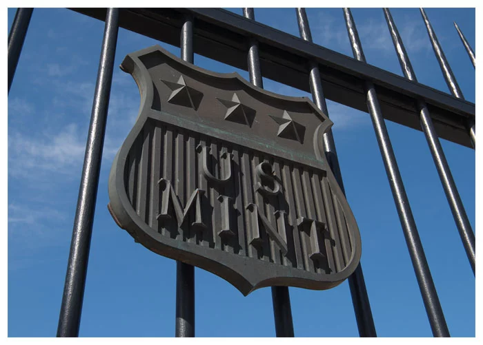 Iron gates of the U.S. Mint in Denver, CO