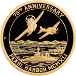 Front of Proof Pearl Harbor Certified Gold Coin from the Reagan Legacy Series