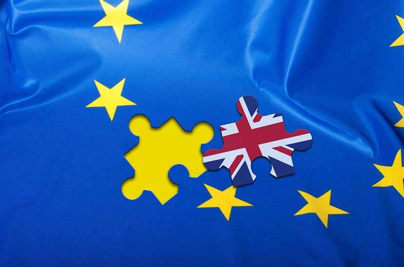 brexit European Union flag with missing puzzle piece featuring Britain's flag