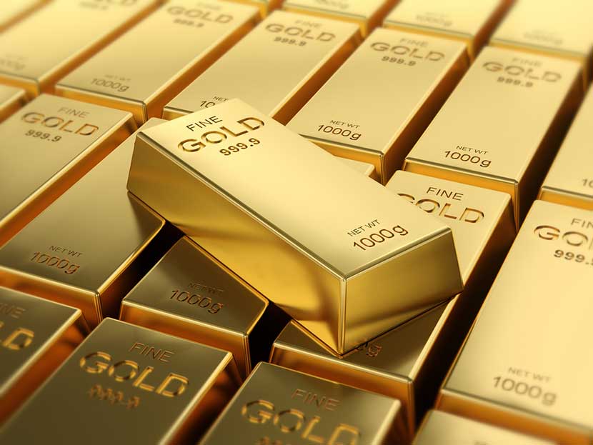 Untouched array of fine gold bars net weight of 1000 grams each