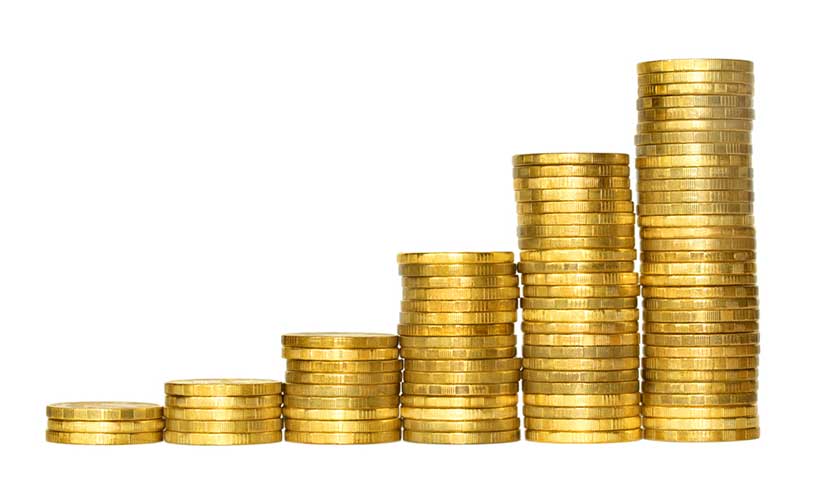 Ever increasing stacks of gold coins