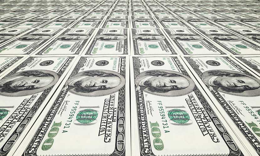 Infinite 100 dollar bills being printed