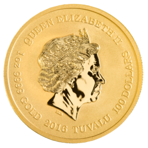 Back of 2016 1/10th oz. Pearl Harbor Gold Coin featuring Queen Elizabeth II