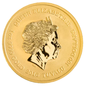 Back of 2016 1/10th oz. Pearl Harbor Gold Coin featuring Queen Elizabeth II