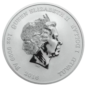 Back of 2016 1 oz. Pearl Harbor Silver Coin featuring Queen Elizabeth II