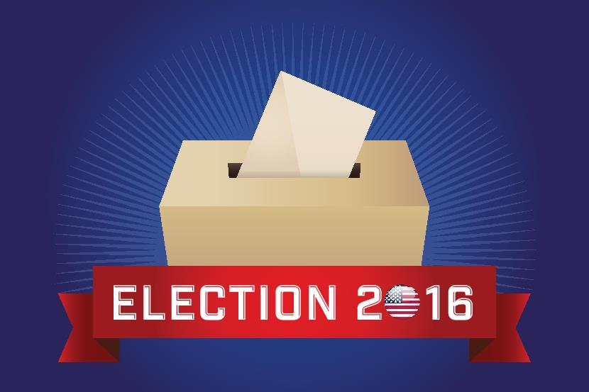 Red, white, and blue election 2016 ballot box