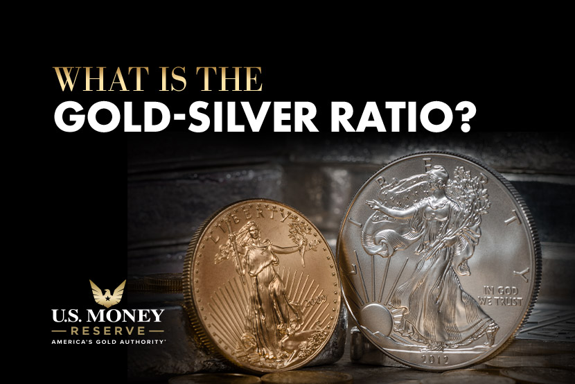 Gold and silver coins with text "what is the gold-silver ratio?"