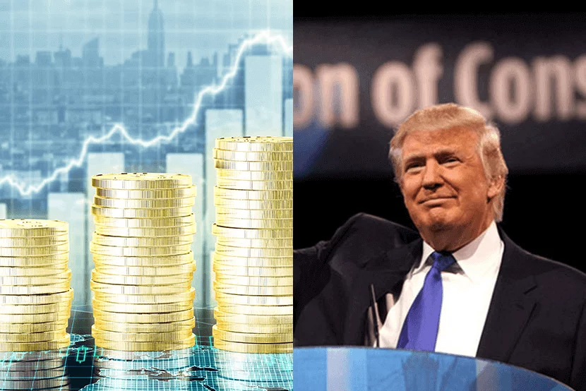 Gold prices increasing next to photo of Trump victory