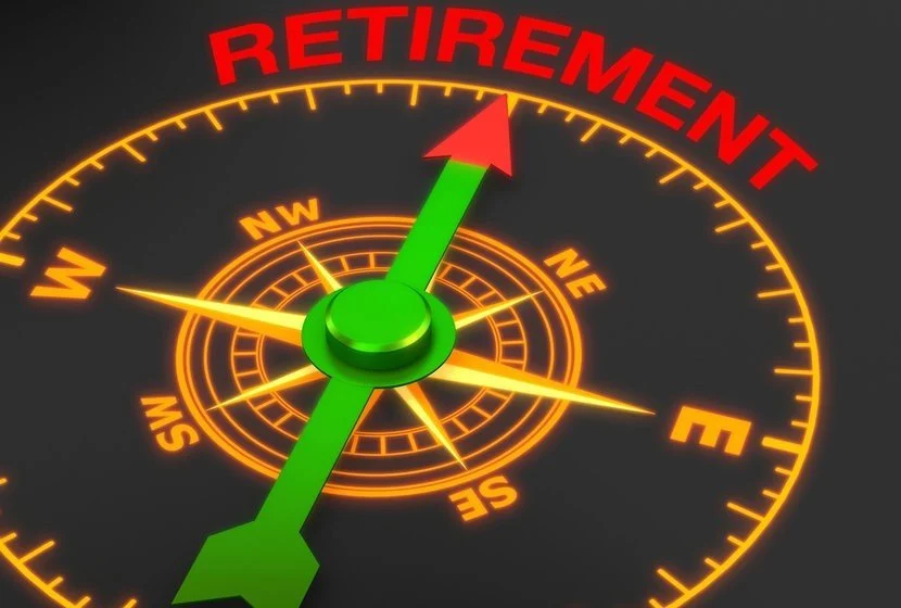Compass pointing north towards the word retirement