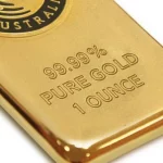 Close up of Perth Mint gold bar purity and bar size markings