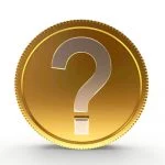 Gold coin with question mark in center