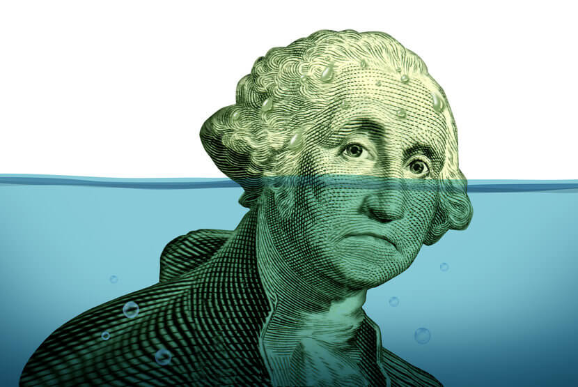 George Washington head going under water, indicative of growing federal debt