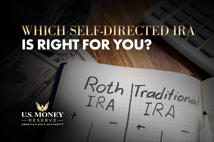 Notebook with roth ira vs traditional ira written in with text "which self-directed IRA is right for you?"