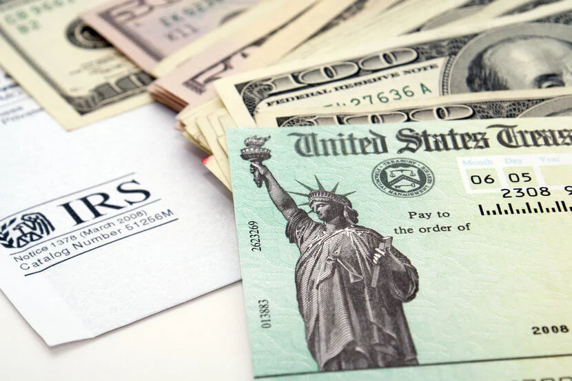 IRS tax refund envelope and check