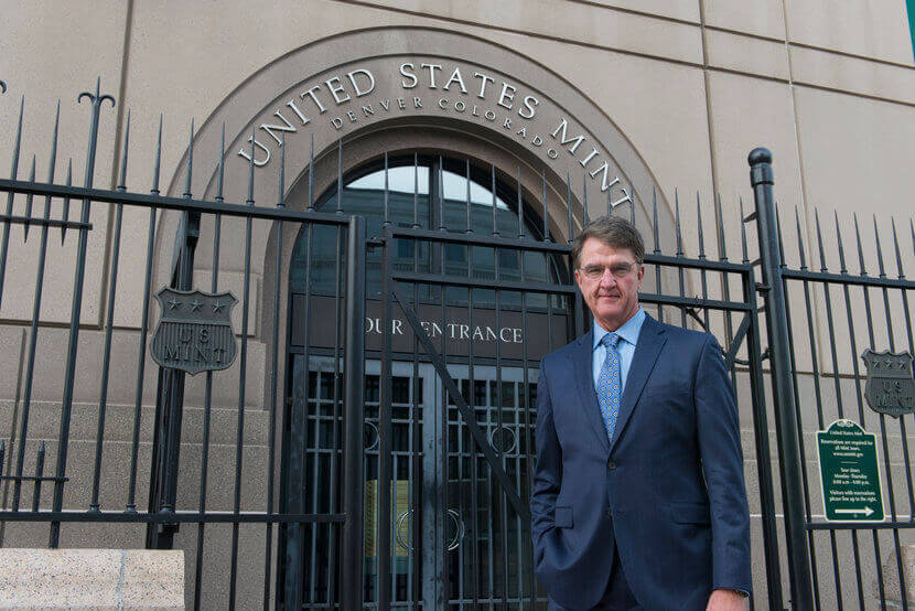 Philip N Diehl in front of Denver Mint facility