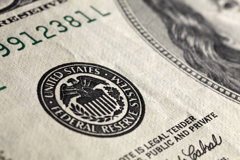 Super close up macro image of American one hundred dollar bill, focus on the seal