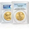 Gold American Eagle coin front and back (PCGS MS70)