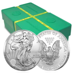Silver American Eagles with Monster Box in background