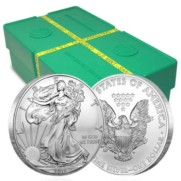Silver American Eagles with Monster Box in background