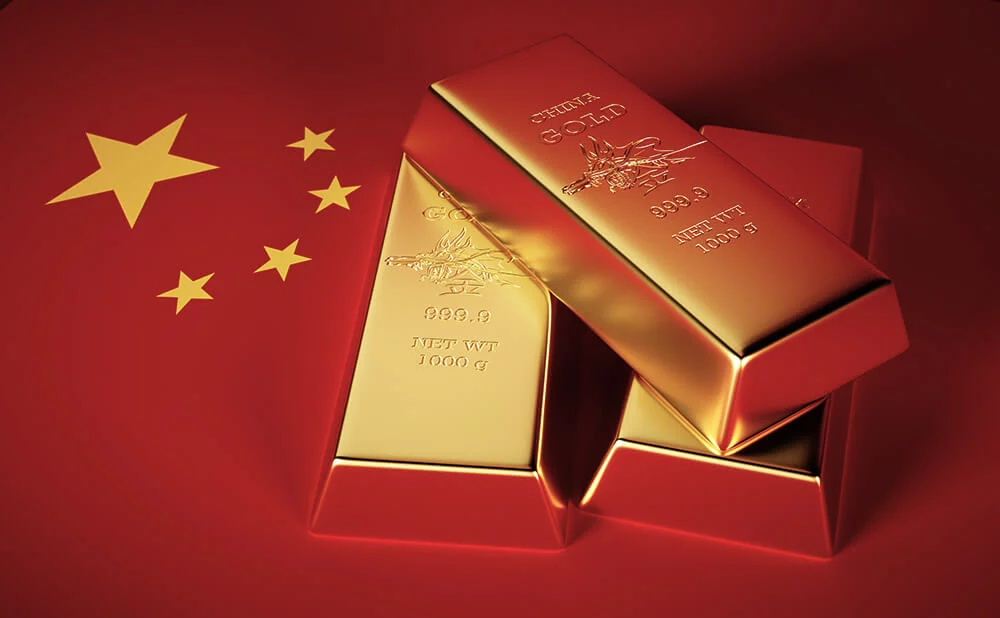 Gold Bars on Top of The Chinese Flag