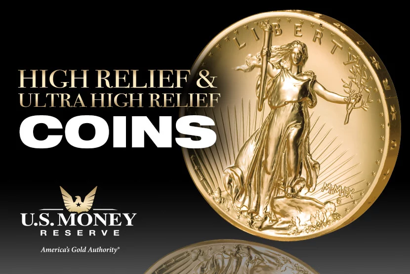High Relief and Ultra High Relief Coins, with enlarged Ultra High Relief Coin in Background