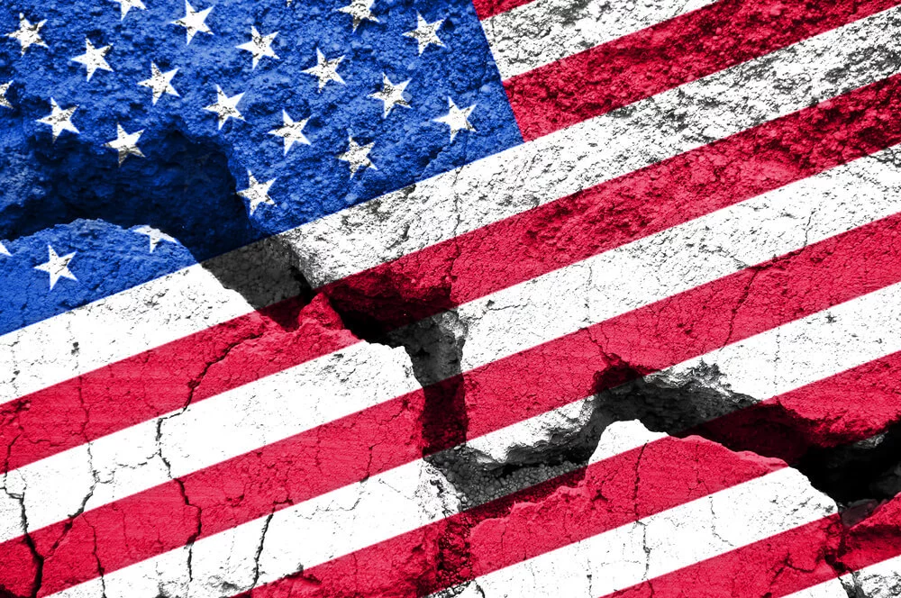 USA flag cracked from top left to bottom right