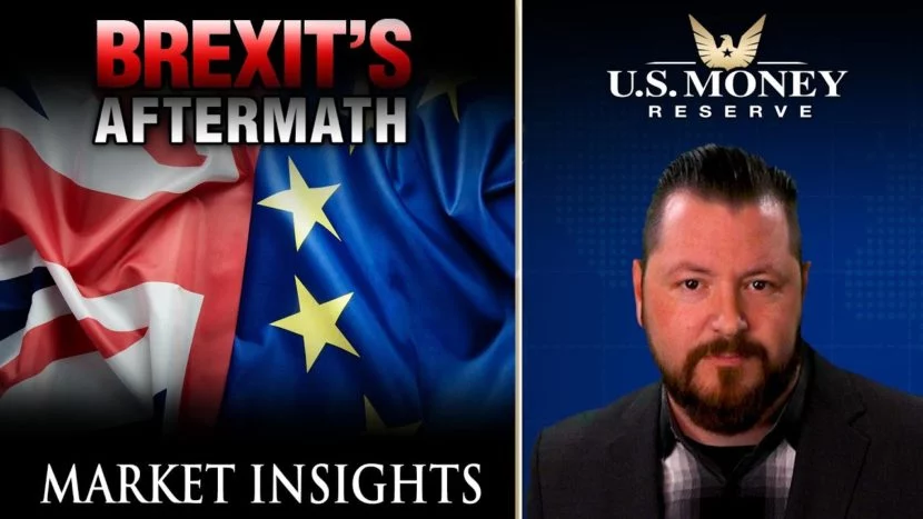 Patrick Brunson presenting next to European Union flag
