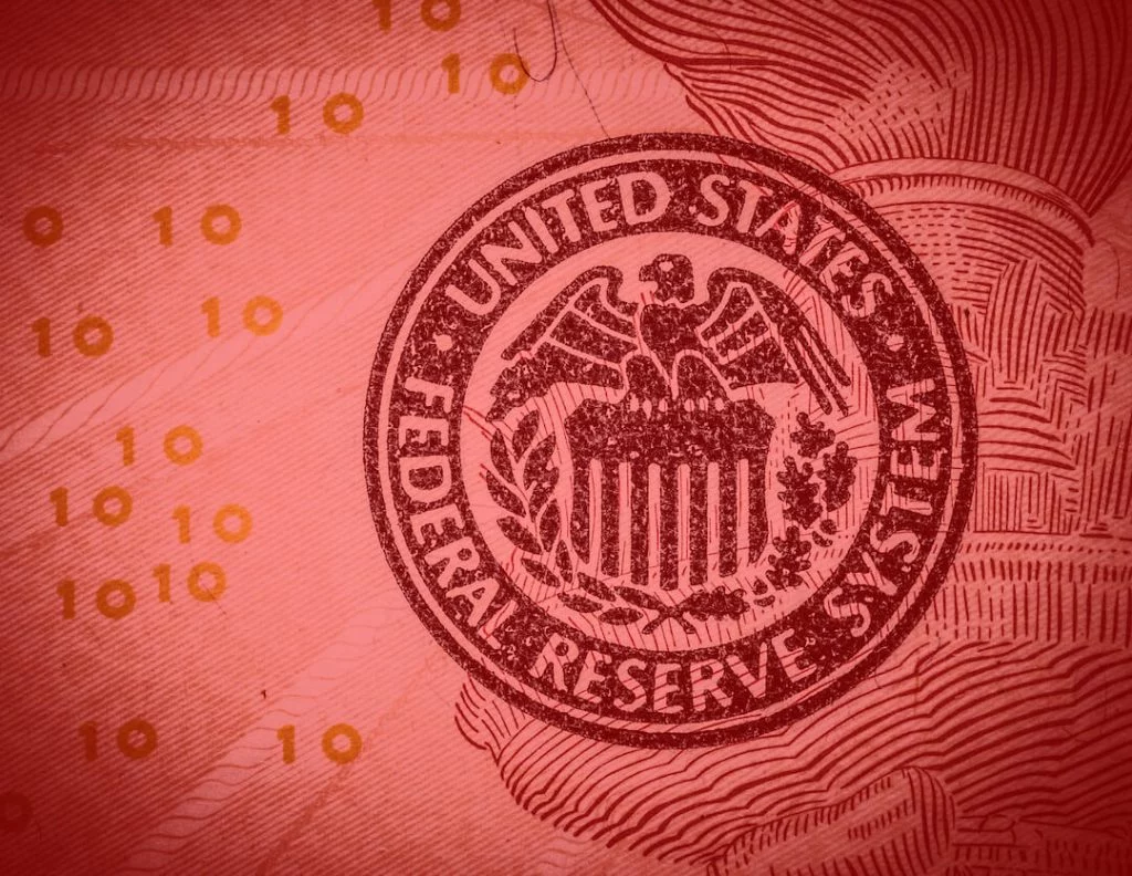 United States Federal Reserve System Seal - Red Faded Currency Background