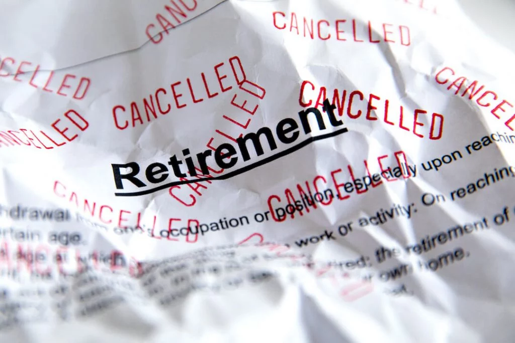Crumpled Page With Retirement Information With Multiple Cancelled Stamps