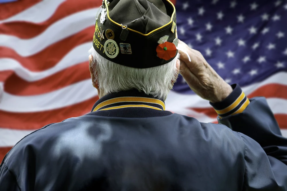 Veteran Saluting in Front of American Flag