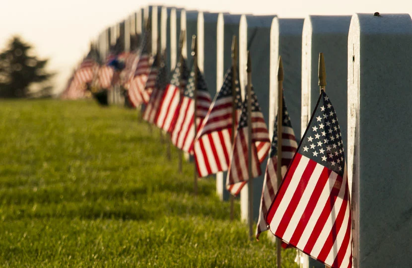 Arlington Cemetery with American flags