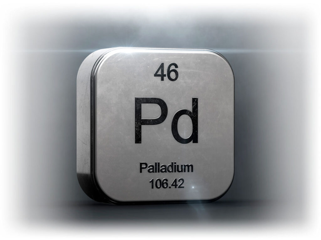 Large metal example of palladium as seen on the periodic table of elements