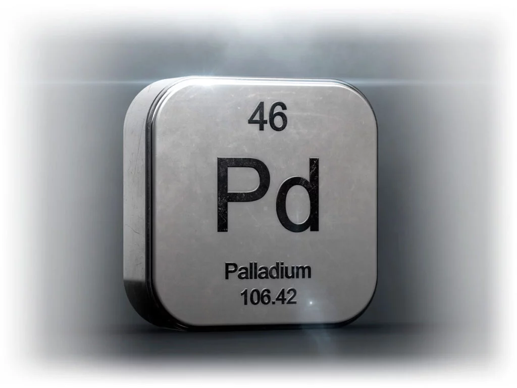 Large metal example of palladium as seen on the periodic table of elements
