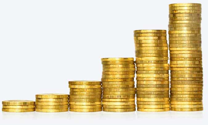 gold coins stack increasing in size
