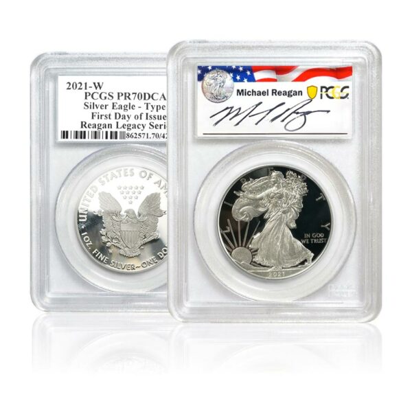 【SP70/FDI/レーガン】2021 アメリカ 銀貨 レーガン大統領息子 直筆 2021 Silver American Eagle Coins | Reagan-Signed | U.S. Money Reserve