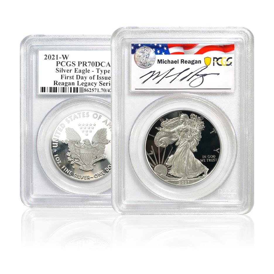 【SP70/FDI/レーガン】2021 アメリカ 銀貨 レーガン大統領息子 直筆 2021 Silver American Eagle Coins | Reagan-Signed | U.S. Money Reserve