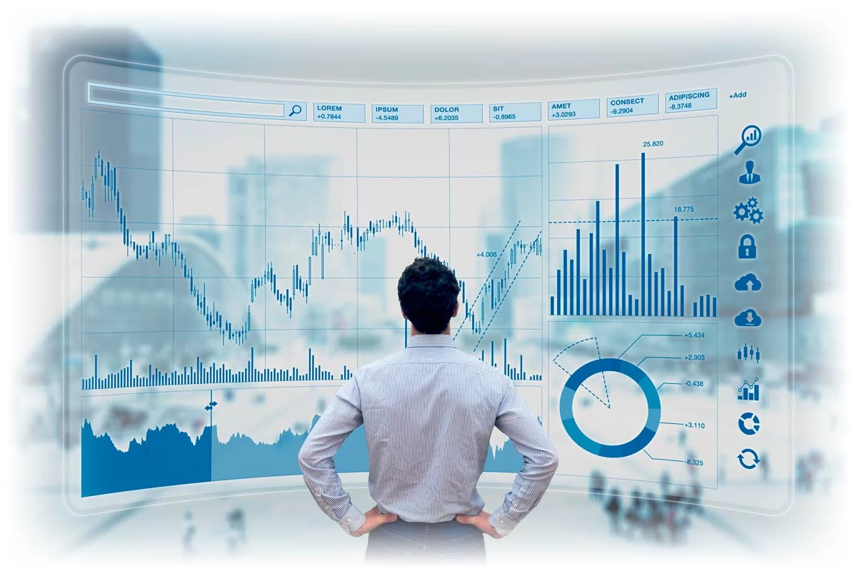 Man looking at financial portfolio information