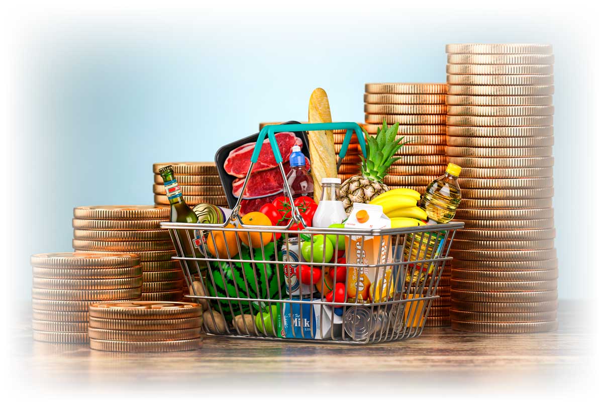 coinsaroundashoppingbasket_1200px Increasingly large stacks of coins around a shopping basket full of groceries
