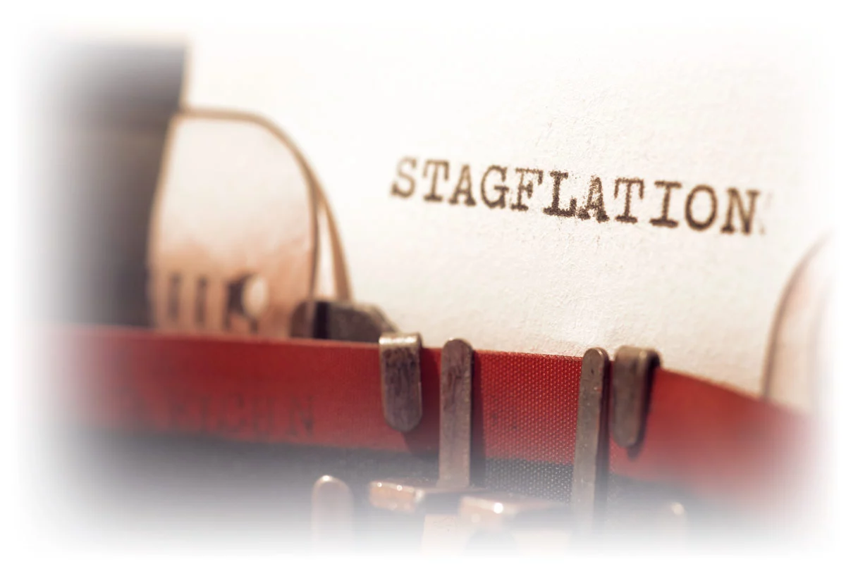 Word “STAGFLATION” written on typewriter