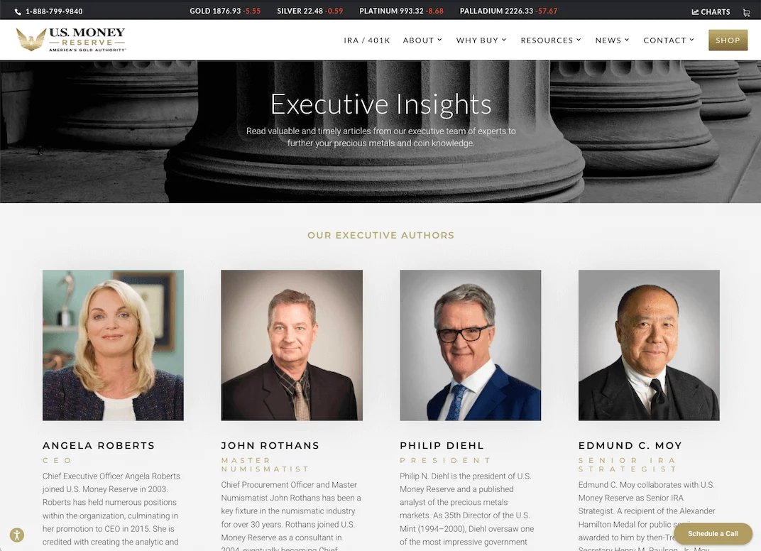 U.S. Money Reserve Website Screenshot