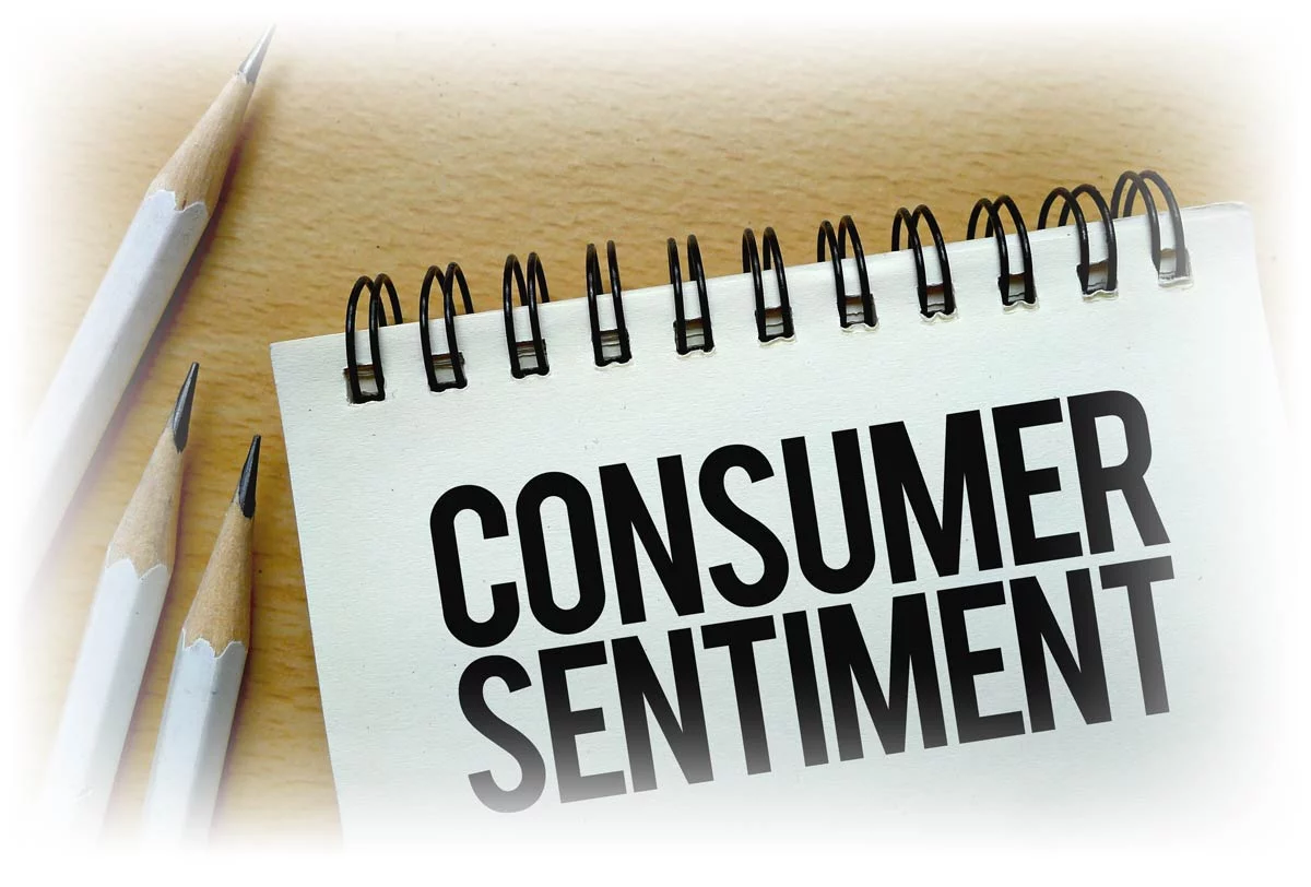 Pencils and notebook reading “CONSUMER SENTIMENT”