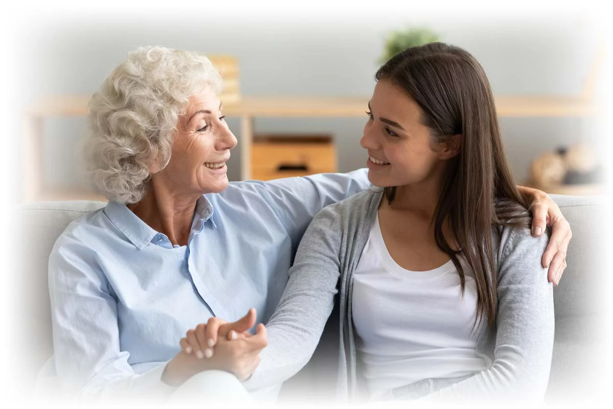 Older woman talking with daughter