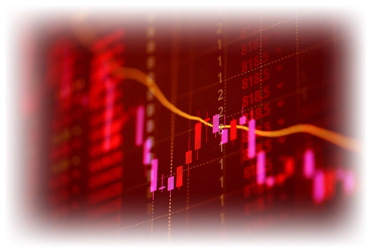 Red stock chart showing downward movement