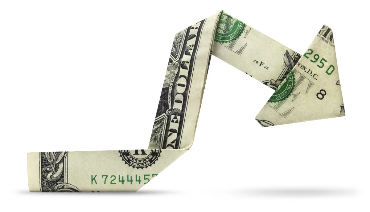 Isolated dollar chart pointing downward