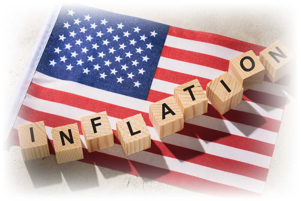USA flag and wooden inflation cubes USA flag and wooden inflation cubes