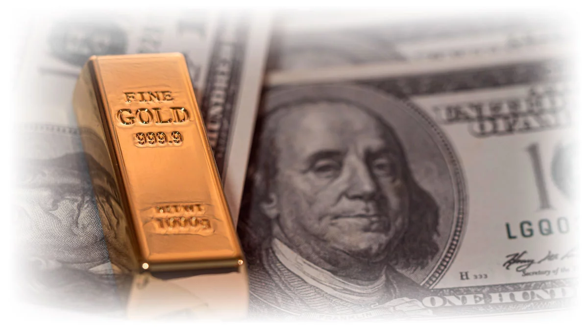 Gold bar over $100 notes