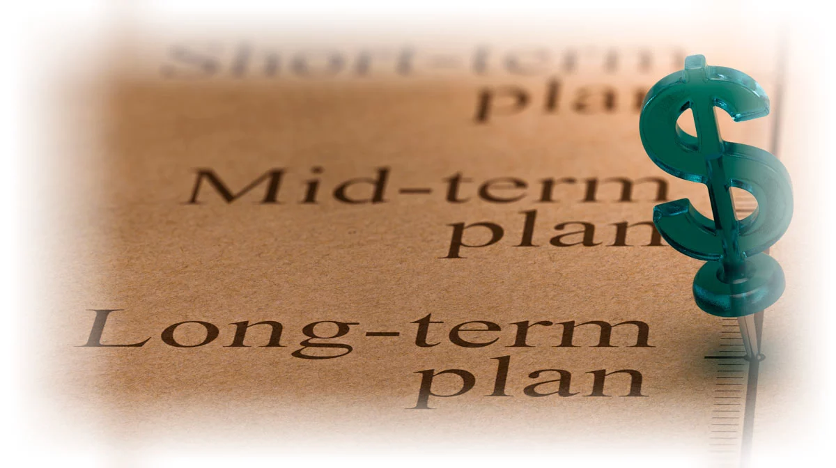 Dollar sign pin in paper next to "Long-term plan"